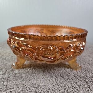 Vintage Imperial Carnival Glass High Relief Lustre Marigold Footed Bowl